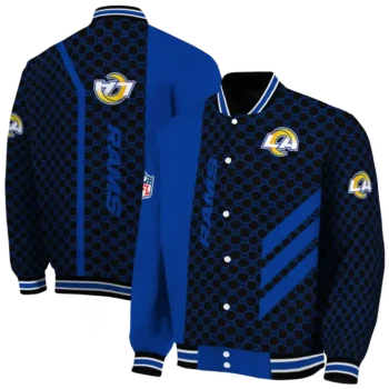 los angeles rams triple side stripes blue black varsity jacket fashion forward
