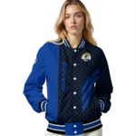 los angeles rams triple side stripes blue black varsity jacket best selling