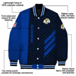 los angeles rams triple side stripes blue black varsity jacket best selling