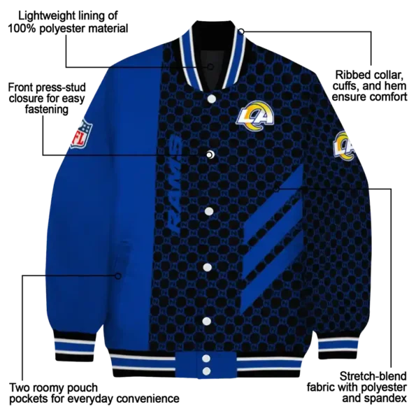 los angeles rams triple side stripes blue black varsity jacket new arrival