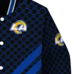 los angeles rams triple side stripes blue black varsity jacket best selling