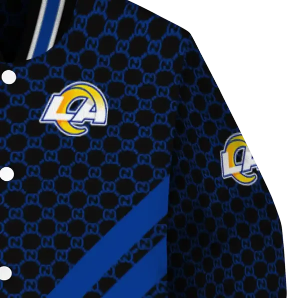 los angeles rams triple side stripes blue black varsity jacket premium grade