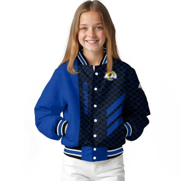 los angeles rams triple side stripes blue black varsity jacket top rated