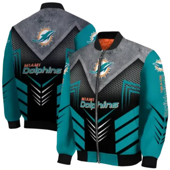 miami dolphins arrow layer aqua black bomber jacket fashion forward