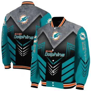 miami dolphins arrow layer aqua black varsity jacket fashion forward