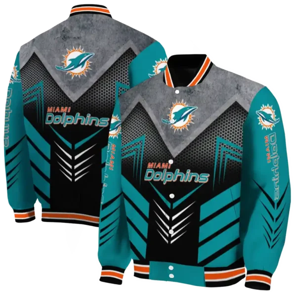miami dolphins arrow layer aqua black varsity jacket fashion forward