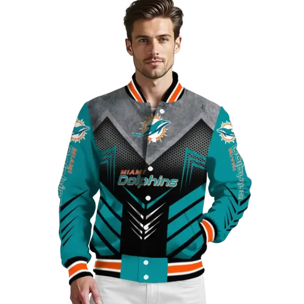 miami dolphins arrow layer aqua black varsity jacket high quality