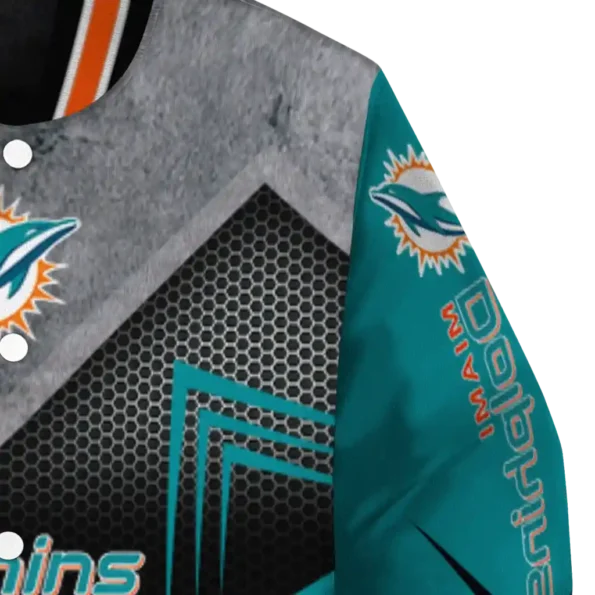 miami dolphins arrow layer aqua black varsity jacket premium grade