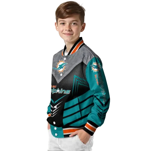 miami dolphins arrow layer aqua black varsity jacket trendy