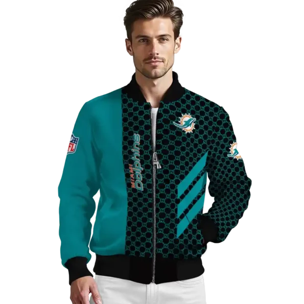 miami dolphins triple side stripes aqua black bomber jacket high quality