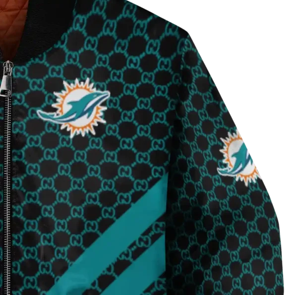 miami dolphins triple side stripes aqua black bomber jacket premium grade