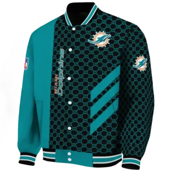 miami dolphins triple side stripes aqua black varsity jacket best selling