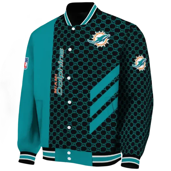 miami dolphins triple side stripes aqua black varsity jacket best selling