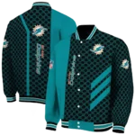 miami dolphins triple side stripes aqua black varsity jacket best selling