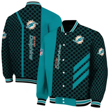 miami dolphins triple side stripes aqua black varsity jacket fashion forward