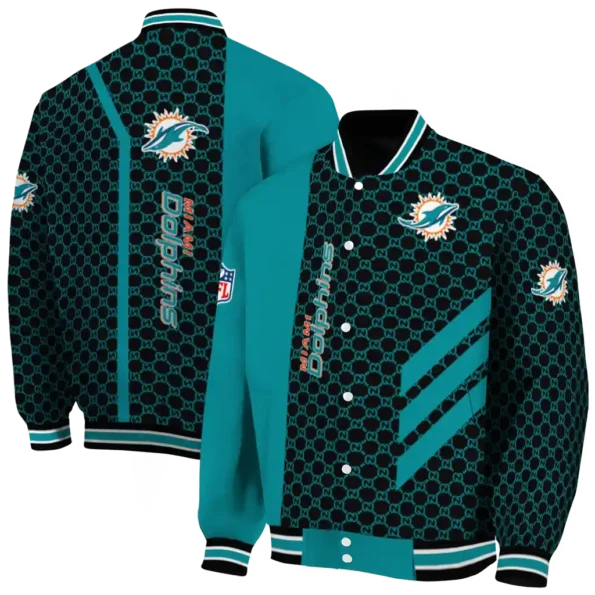 miami dolphins triple side stripes aqua black varsity jacket fashion forward