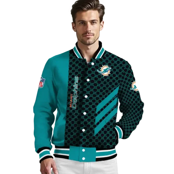 miami dolphins triple side stripes aqua black varsity jacket high quality