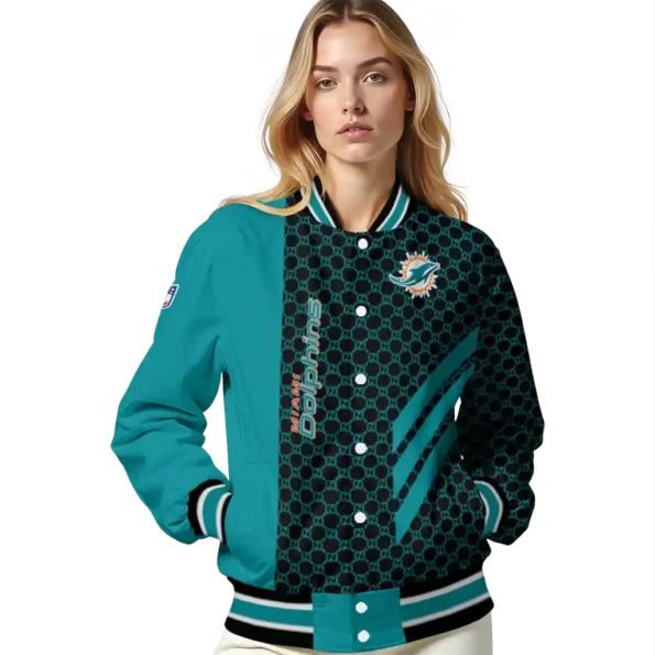 miami dolphins triple side stripes aqua black varsity jacket latest model