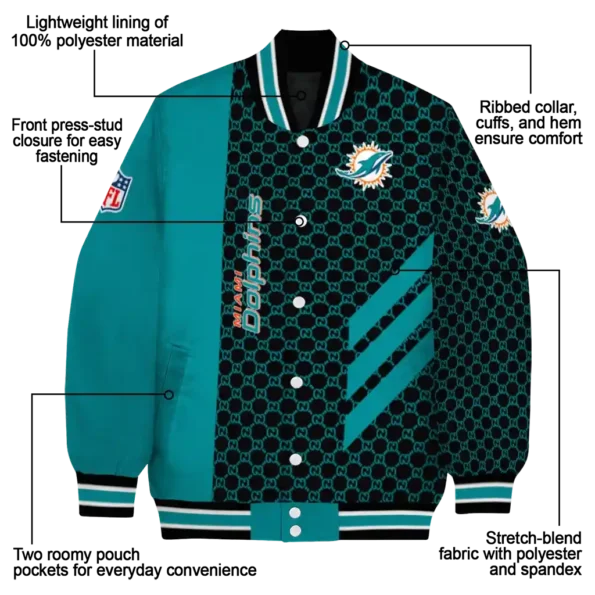 miami dolphins triple side stripes aqua black varsity jacket new arrival
