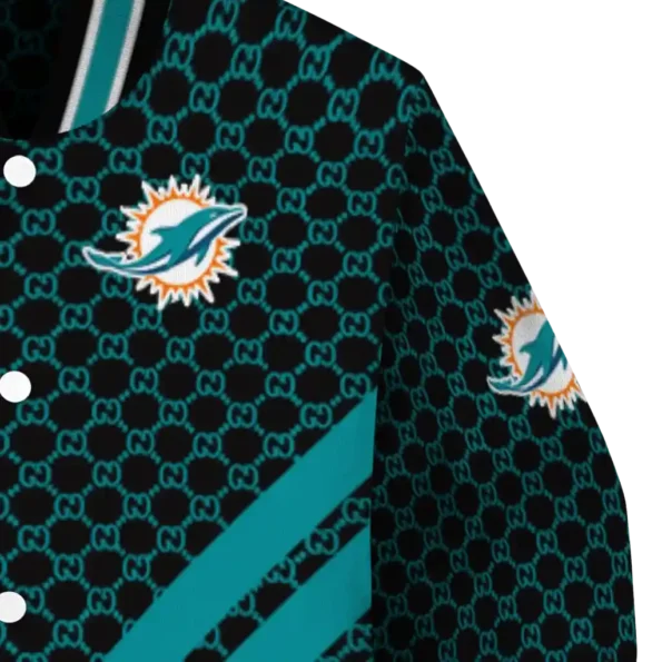miami dolphins triple side stripes aqua black varsity jacket premium grade