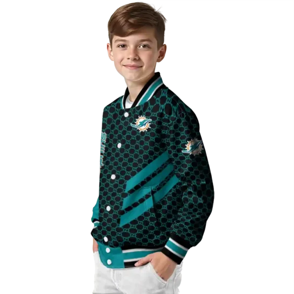 miami dolphins triple side stripes aqua black varsity jacket trendy