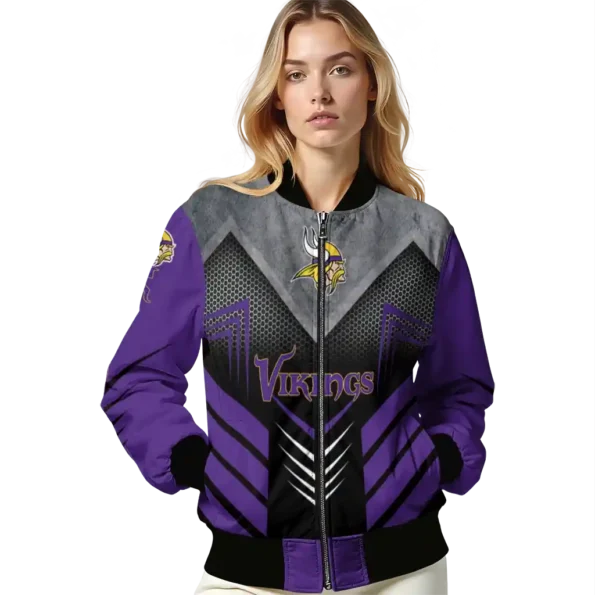 minnesota vikings arrow layer purple black bomber jacket latest model