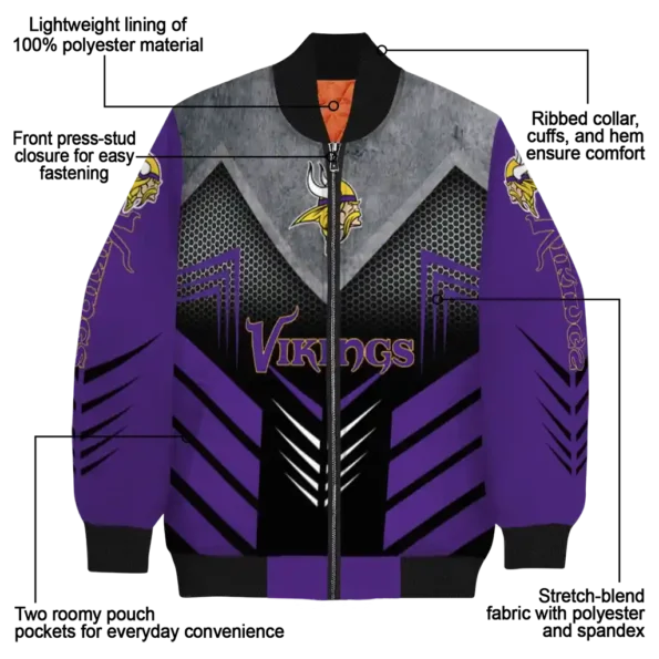 minnesota vikings arrow layer purple black bomber jacket new arrival