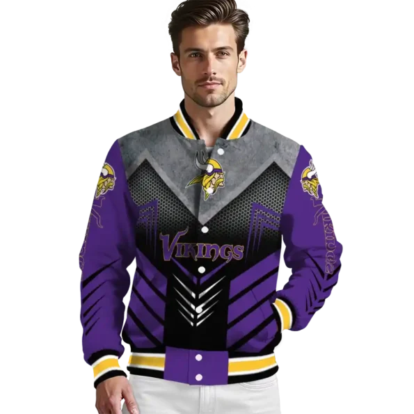minnesota vikings arrow layer purple black varsity jacket high quality