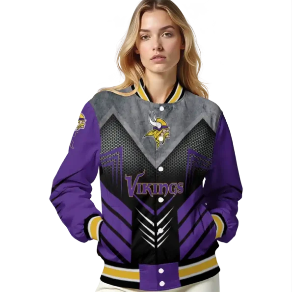 minnesota vikings arrow layer purple black varsity jacket latest model