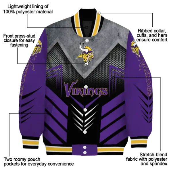minnesota vikings arrow layer purple black varsity jacket new arrival