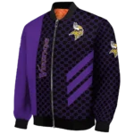 minnesota vikings triple side stripes purple black bomber jacket best selling