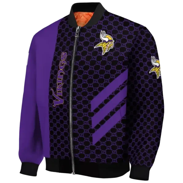 minnesota vikings triple side stripes purple black bomber jacket best selling