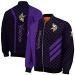 minnesota vikings triple side stripes purple black bomber jacket best selling