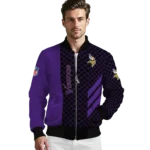 minnesota vikings triple side stripes purple black bomber jacket best selling