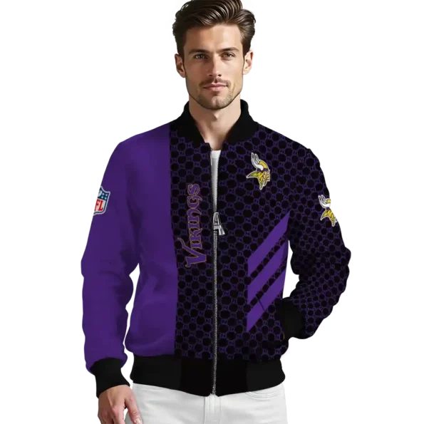 minnesota vikings triple side stripes purple black bomber jacket high quality