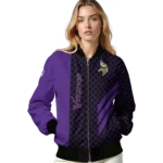 minnesota vikings triple side stripes purple black bomber jacket best selling