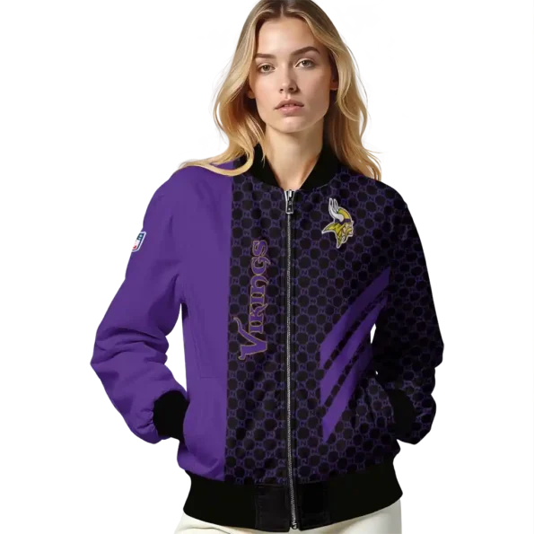 minnesota vikings triple side stripes purple black bomber jacket latest model