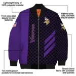 minnesota vikings triple side stripes purple black bomber jacket best selling