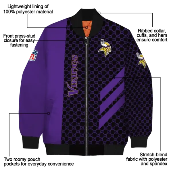 minnesota vikings triple side stripes purple black bomber jacket new arrival