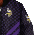 minnesota vikings triple side stripes purple black bomber jacket best selling