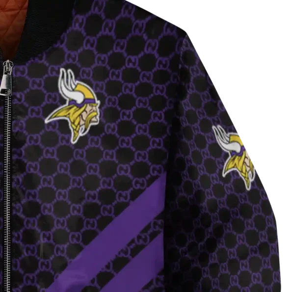 minnesota vikings triple side stripes purple black bomber jacket premium grade