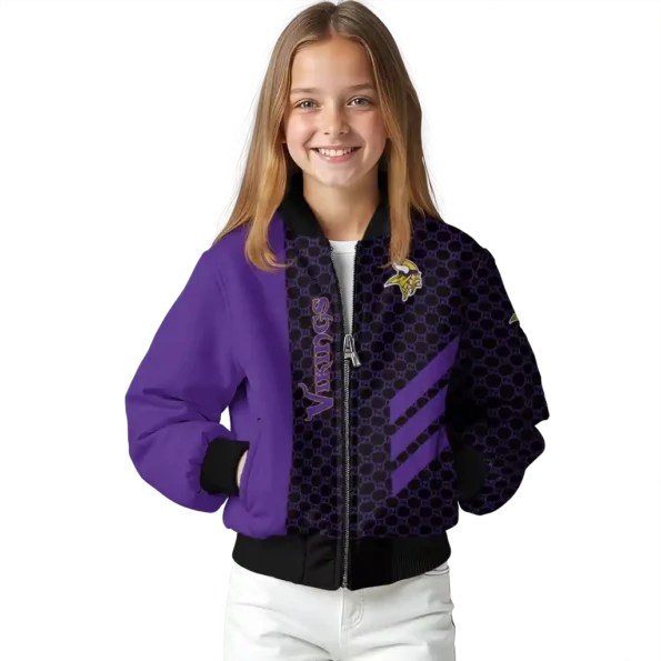 minnesota vikings triple side stripes purple black bomber jacket top rated