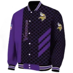 minnesota vikings triple side stripes purple black varsity jacket best selling