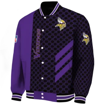 minnesota vikings triple side stripes purple black varsity jacket best selling