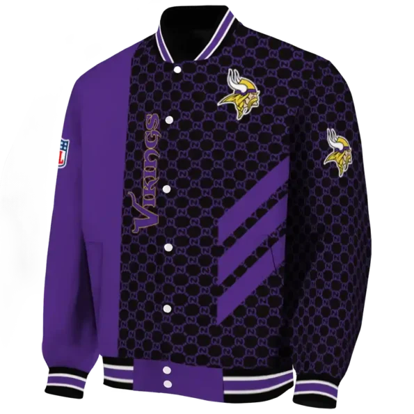 minnesota vikings triple side stripes purple black varsity jacket best selling