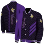 minnesota vikings triple side stripes purple black varsity jacket best selling