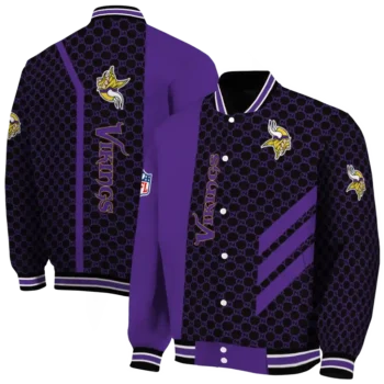minnesota vikings triple side stripes purple black varsity jacket fashion forward