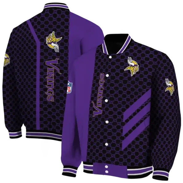 minnesota vikings triple side stripes purple black varsity jacket fashion forward