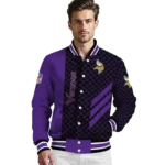 minnesota vikings triple side stripes purple black varsity jacket best selling