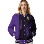 minnesota vikings triple side stripes purple black varsity jacket best selling